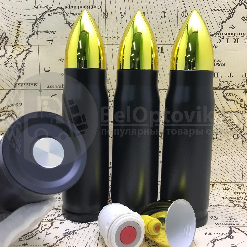 Термос в форме пули No Name Bullet Vacuum Flask, 500 мл Золотой корпус - фото 4 - id-p114972132