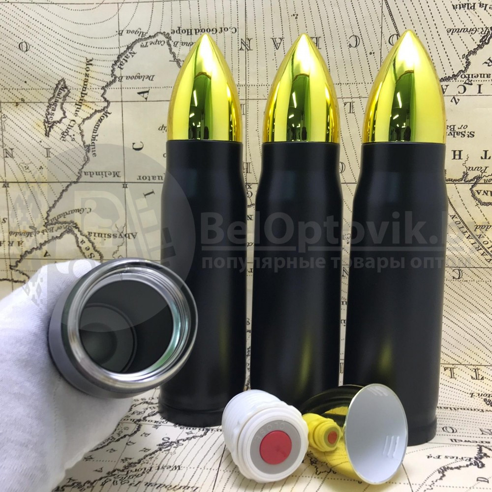 Термос в форме пули No Name Bullet Vacuum Flask, 500 мл Золотой корпус - фото 7 - id-p114972132