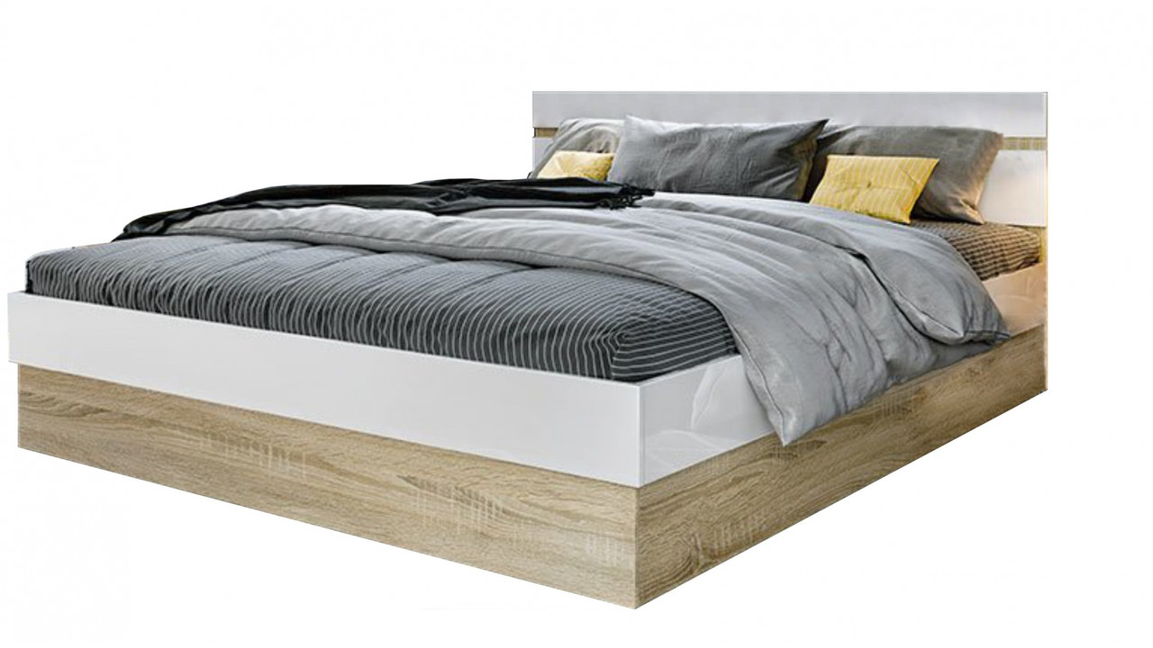 Кровать Ким 1,4 м - Белый глянец / Сонома - фото 2 - id-p145039055