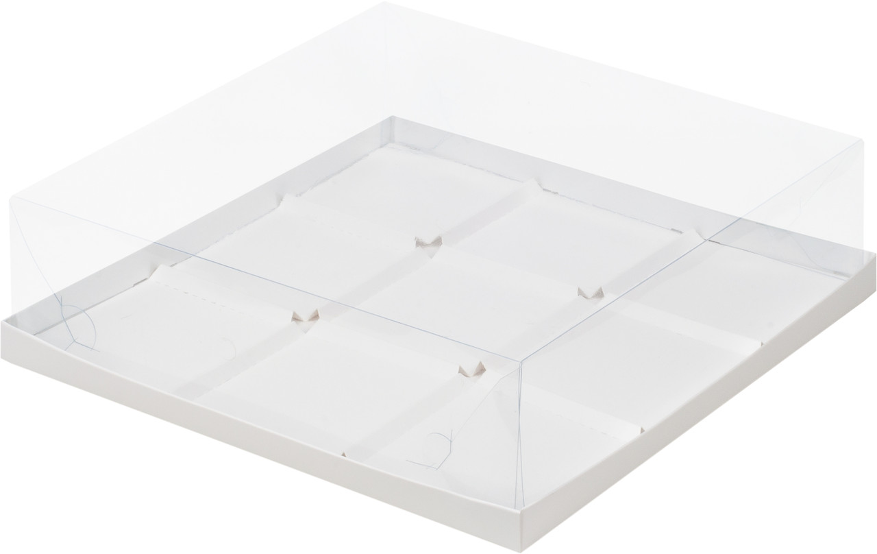 Коробка для 6 муссовых пирожных с пластиковой крышкой Белая, 300х300х h80 мм - фото 1 - id-p145077017