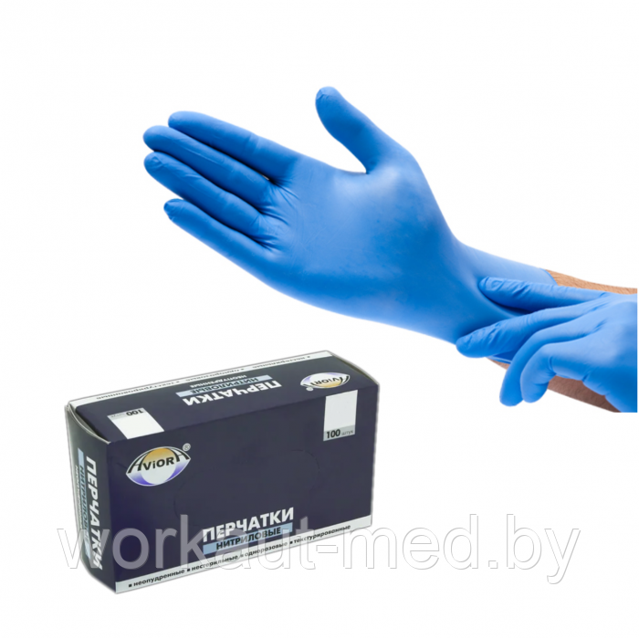 Перчатки нитриловые голубые AVIORA (Размер S)