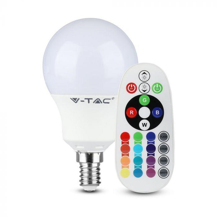 Светодиодная диммируемая лампа RGB с пультом v-tac sku-2776 vt-2234 3.5 вт, 320lm, P45, E14, 4000к