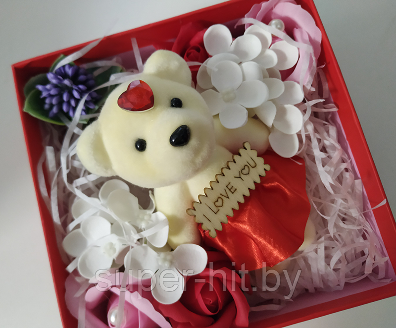 Набор мыло из роз с мишкой в подарочной коробке - фото 5 - id-p145106280