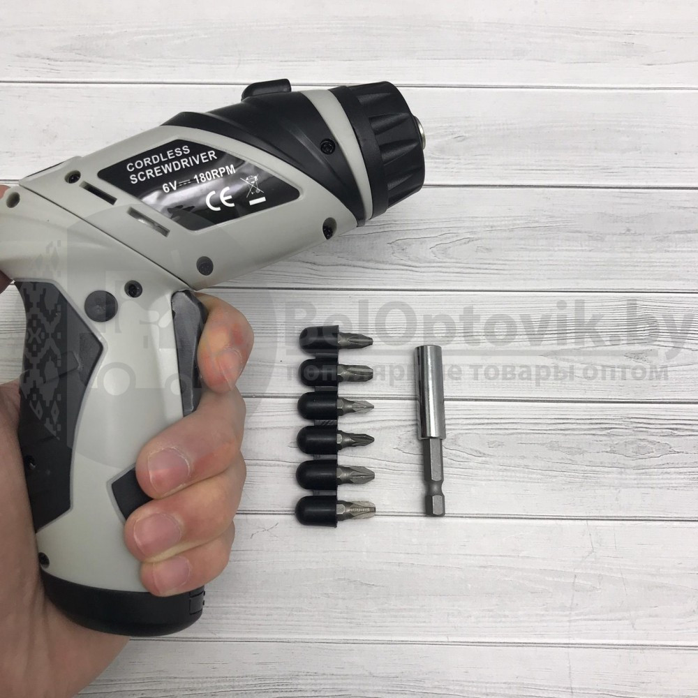 Шуруповерт X-Power Cordless Screwdriver на батарейках с набором бит KCS-616 Серый - фото 4 - id-p143213947