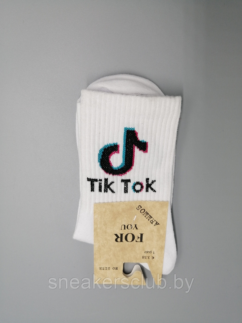 Белые носки с принтом "Tik Tok "/ one size/ удлиненные носки/ носки с рисунком