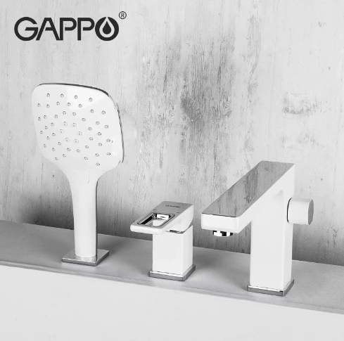 Смеситель врезной на борт ванны на 3 отверстия (чёрный) Gappo G1117-6 Белый - фото 1 - id-p145189593