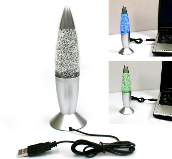 Лава-лампа Glitter 20 см (многоцветная с блестками) USB
