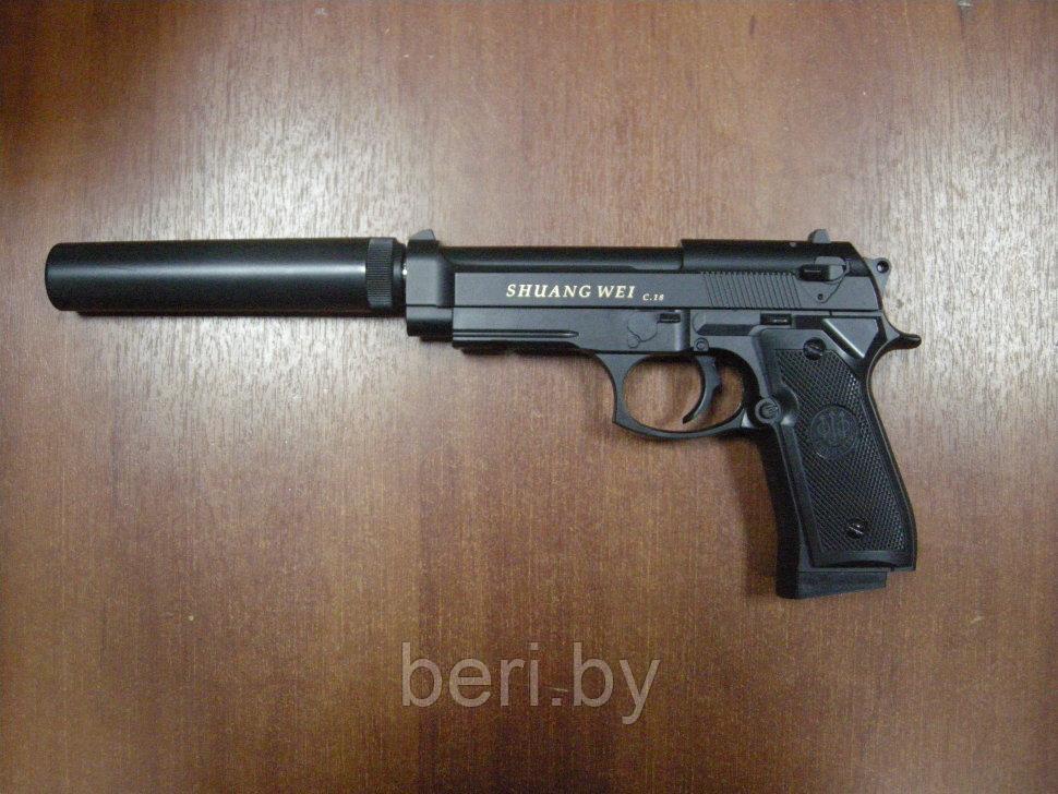 С.18+ Пистолет детский с глушителем, пневматический, металл, Airsoft Gun - фото 4 - id-p145335250