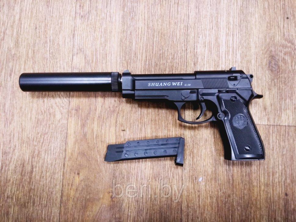 С.18+ Пистолет детский с глушителем, пневматический, металл, Airsoft Gun - фото 5 - id-p145335250