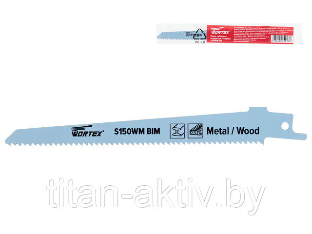 Пилка сабельная по дереву с гвоздями S150WM (1 шт.) WORTEX быстрорежущая сталь, 150 мм длина (пропил