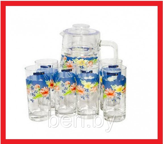 N3215 Набор стаканов с кувшином Arcopal Florine, 7 предметов, для воды, соков, компотов - фото 1 - id-p104073857
