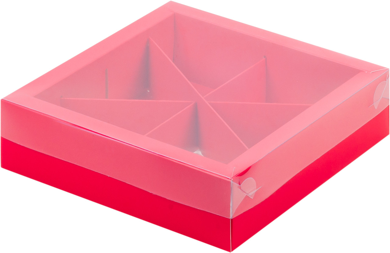 Коробка для ассорти сладостей с пластиковой крышкой, Красная матовая, (200*200*55 мм) - фото 1 - id-p145360555