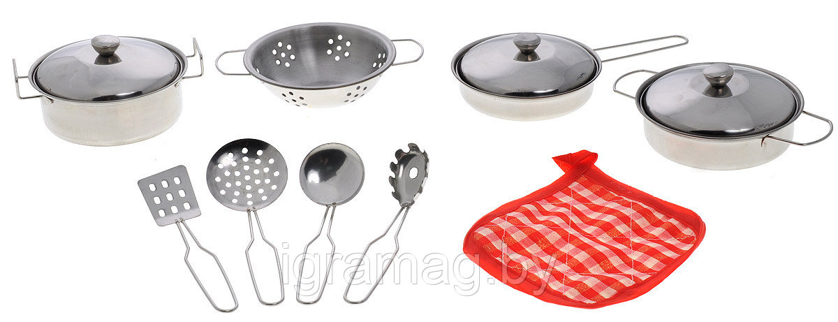 Набор детской посуды ABtoys металлической для кухни, 12 предметов, фото 2