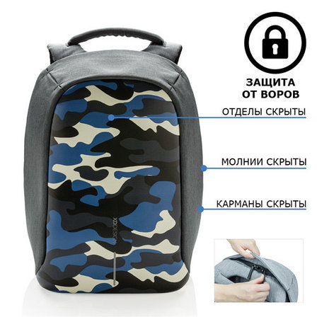 Рюкзак-антивор XD Design Bobby Compact Print Camo Blue, фото 2