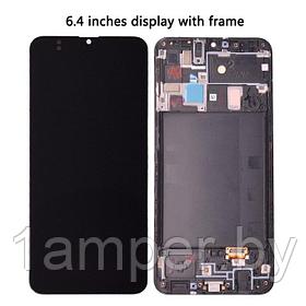 Дисплей AMOLED для Samsung Galaxy A20/A205 В сборе с тачскрином. С рамкой. Черный
