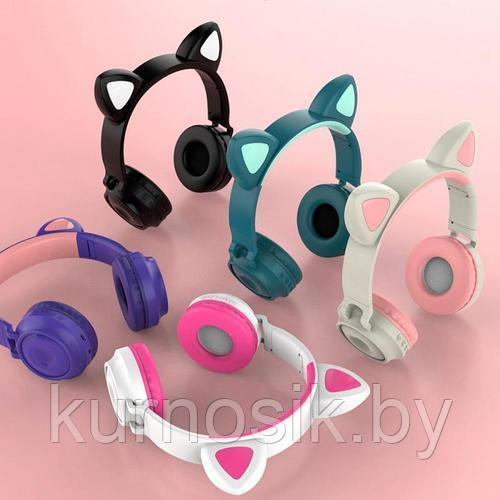 Беспроводные детские наушники с ушками котика (Bluetooth, MP3, FM, AUX, Mic, LED) - фото 1 - id-p145455874