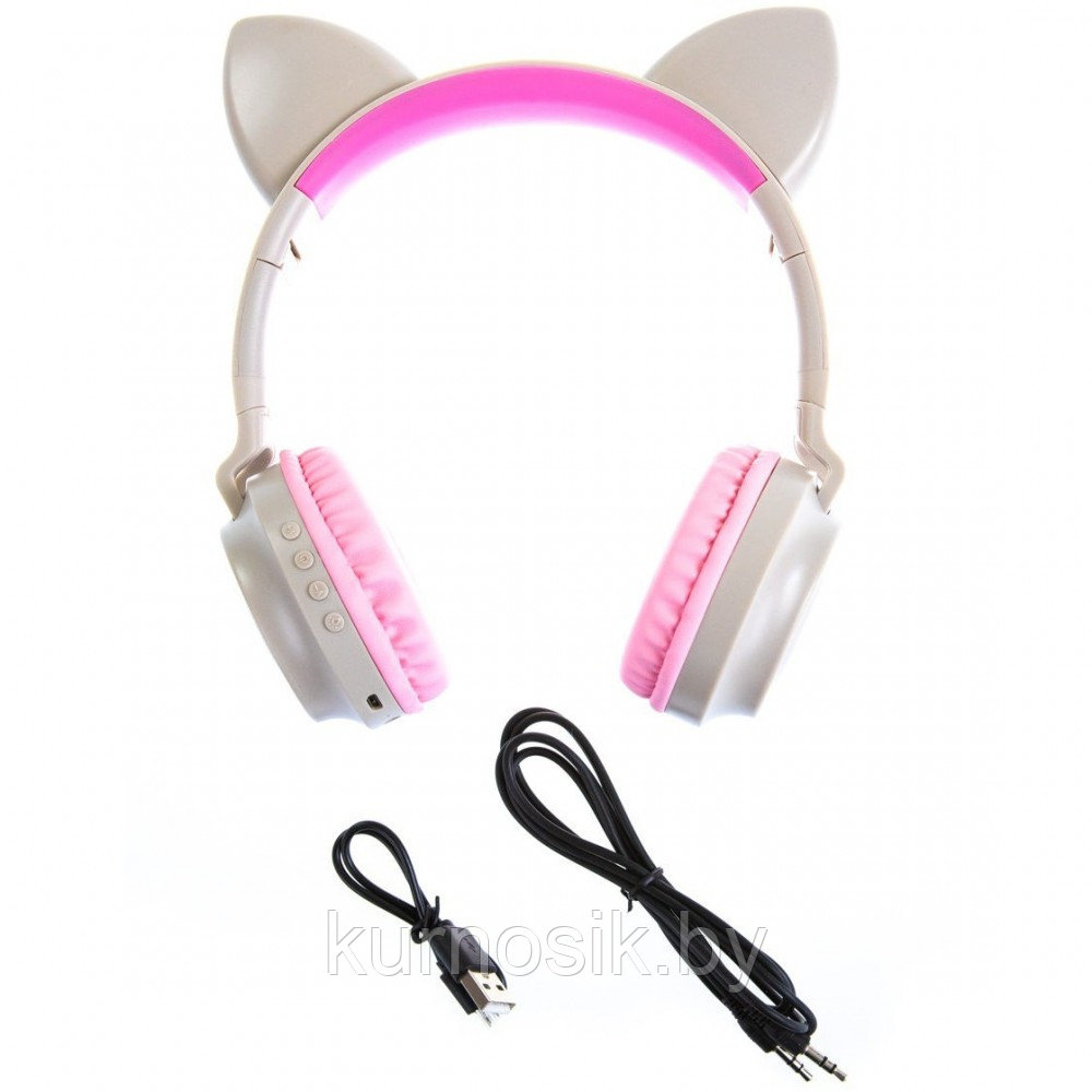Беспроводные детские наушники с ушками котика (Bluetooth, MP3, FM, AUX, Mic, LED) бирюзовый - фото 10 - id-p145456744