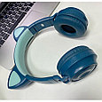 Беспроводные детские наушники с ушками котика (Bluetooth, MP3, FM, AUX, Mic, LED) бирюзовый, фото 2