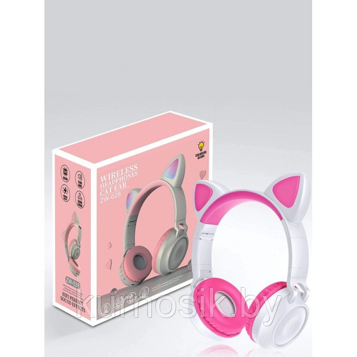 Беспроводные детские наушники с ушками котика (Bluetooth, MP3, FM, AUX, Mic, LED) розовый - фото 8 - id-p145457314