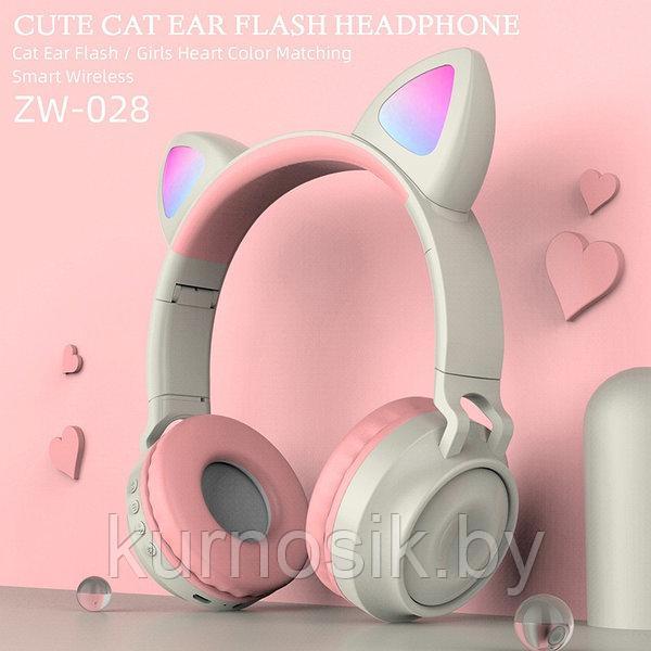 Беспроводные детские наушники с ушками котика (Bluetooth, MP3, FM, AUX, Mic, LED) розовый - фото 1 - id-p145457314