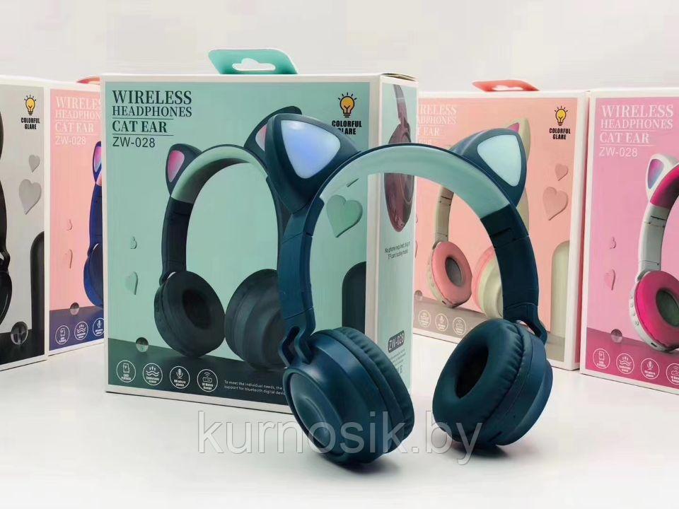 Беспроводные детские наушники с ушками котика (Bluetooth, MP3, FM, AUX, Mic, LED) бирюзовый - фото 3 - id-p145456744