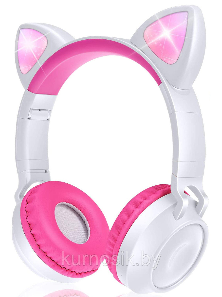 Беспроводные детские наушники с ушками котика (Bluetooth, MP3, FM, AUX, Mic, LED) белый - фото 10 - id-p145457275