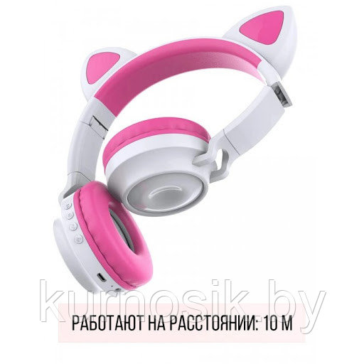 Беспроводные детские наушники с ушками котика (Bluetooth, MP3, FM, AUX, Mic, LED) белый - фото 6 - id-p145457275