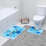 Набор ковриков для ванны и туалета «Флори» 2 шт, 79×49, 49×40 см, цвет голубой, фото 2