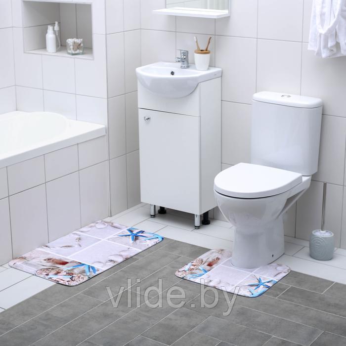 Набор ковриков для ванны и туалета «Морская бутыль», 2 шт: 40×45, 45×75 см - фото 2 - id-p145468720