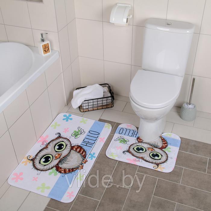 Набор ковриков для ванны и туалета «Совушки парочка», 2 шт: 42×50, 50×80 см - фото 5 - id-p145472521