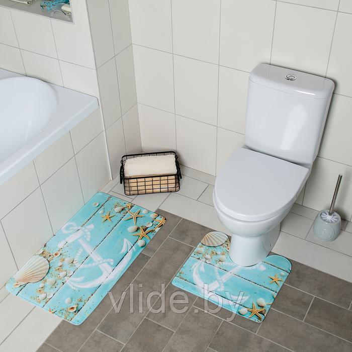 Набор ковриков для ванны и туалета «Якорь», 2 шт: 40×45, 45×75 см - фото 2 - id-p145472877