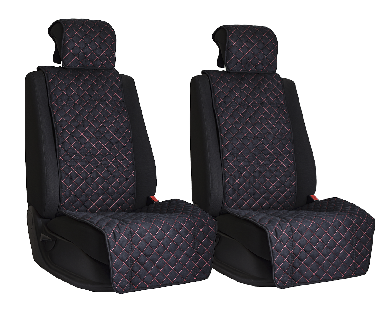 Vital Technologies Комплект накидок на передние сиденья из алькантары Black с Red отстрочкой (квадрат)