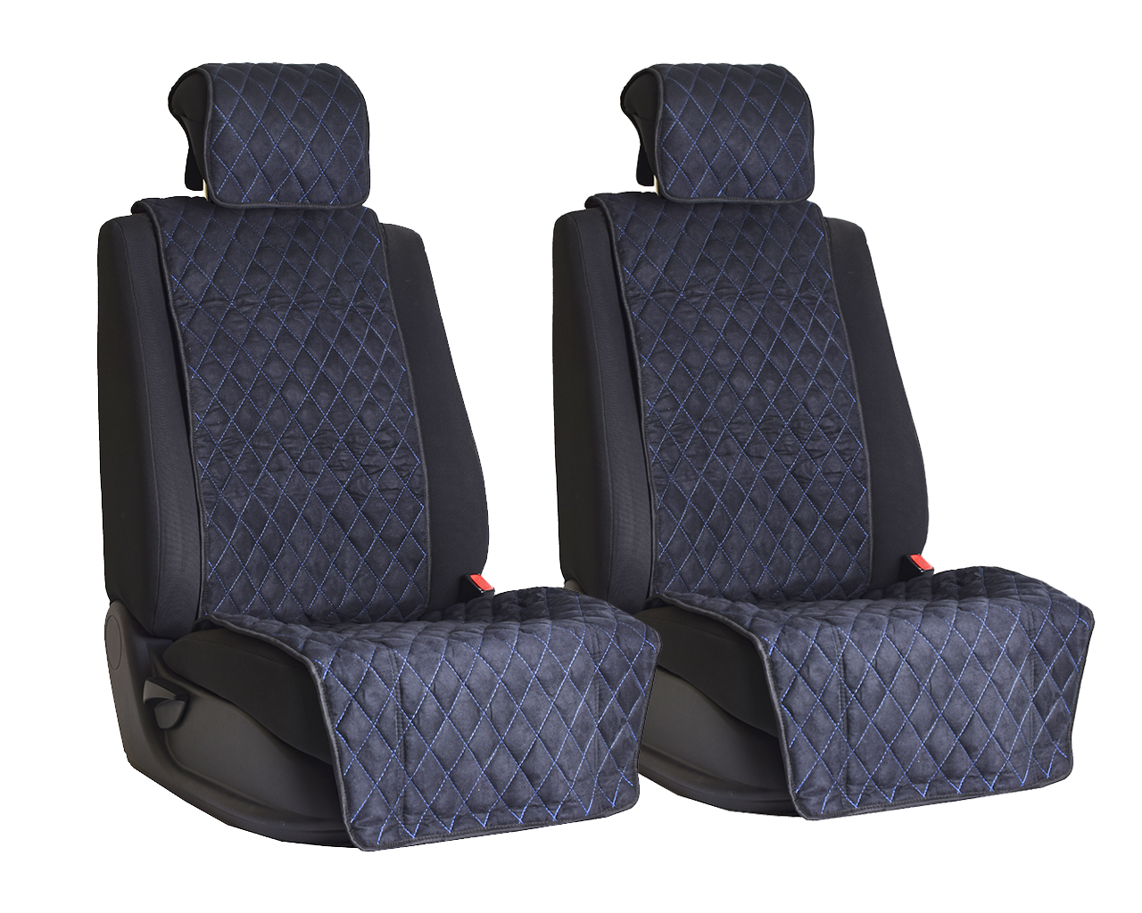 Vital Technologies Комплект накидок на передние сиденья из алькантары Black с Blue отстрочкой (ромб)