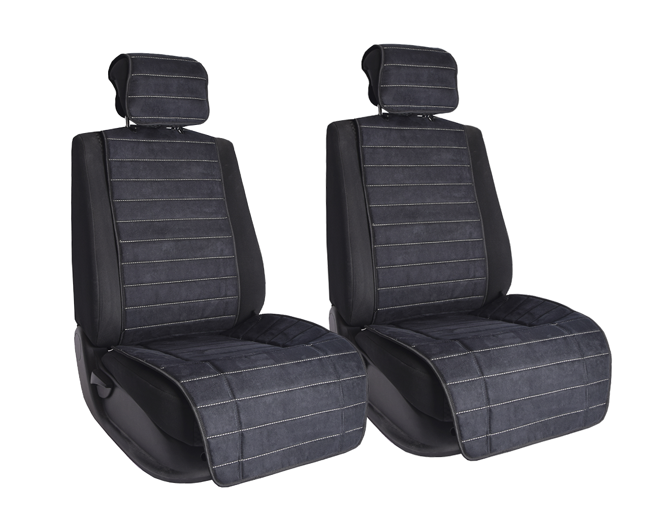 Vital Technologies Комплект накидок на передние сиденья из алькантары Black с Beige отстрочкой (полоса) - фото 1 - id-p145515366