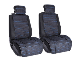 Vital Technologies Комплект накидок на передние сиденья из алькантары Black с Blue отстрочкой (полоса)