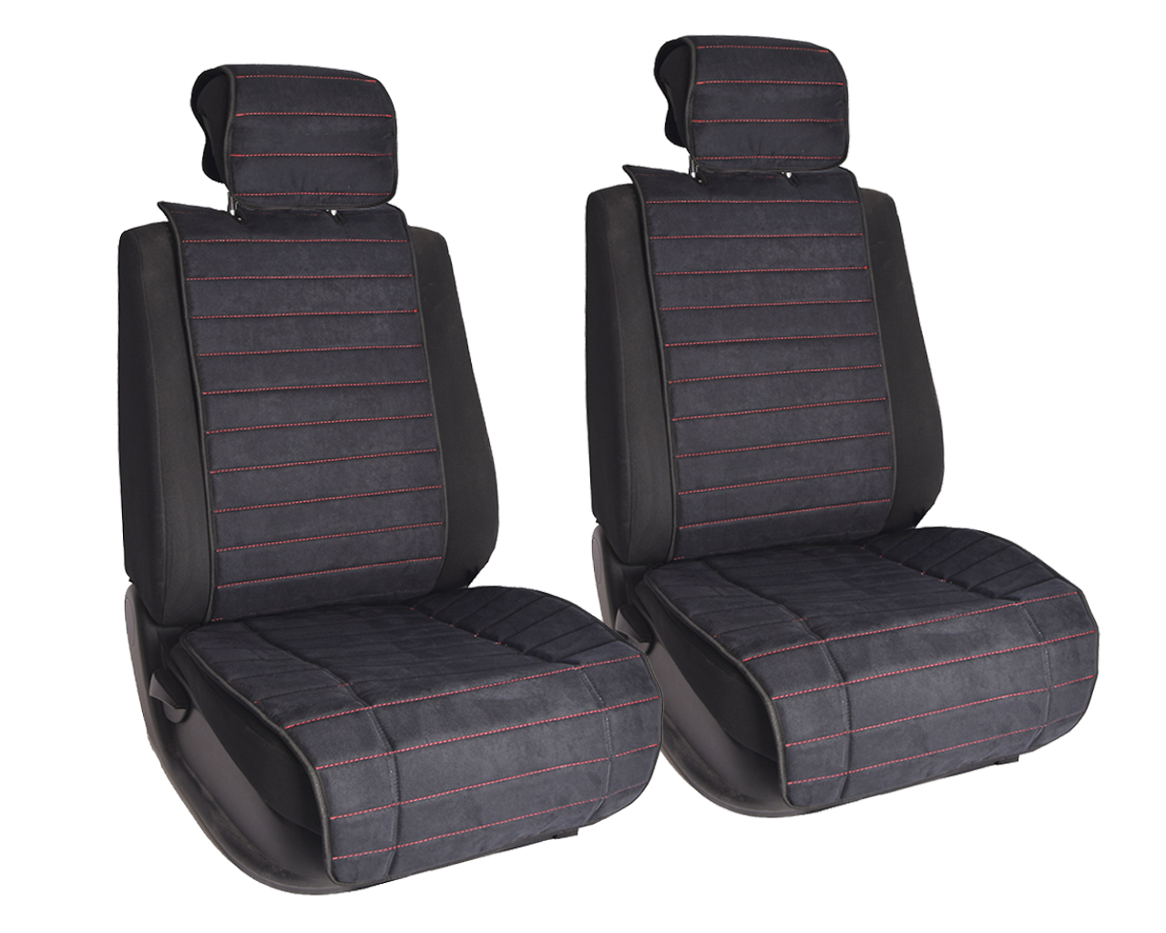 Vital Technologies Комплект накидок на передние сиденья из алькантары Black с Red отстрочкой (полоса) - фото 1 - id-p145515368