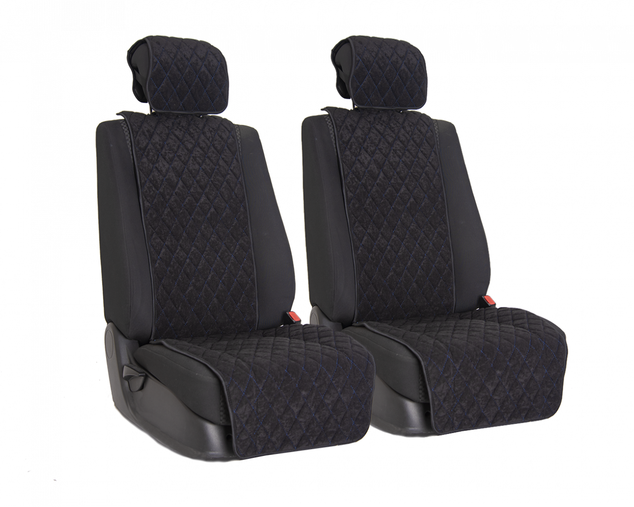 Vital Technologies Комплект накидок на передние сиденья из велюра Black с Blue отстрочкой (ромб)