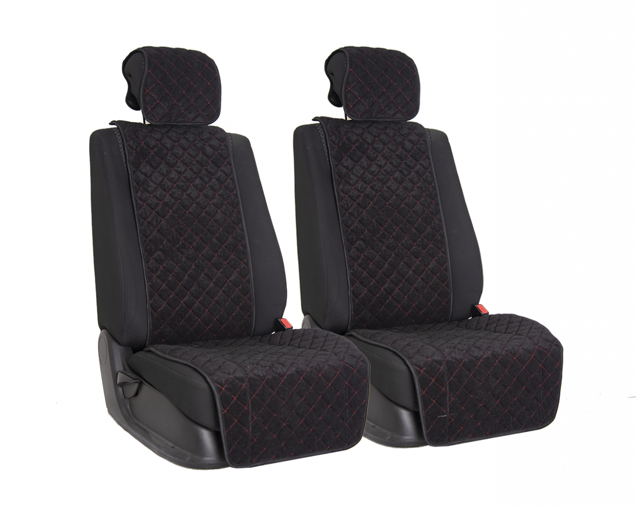 Vital Technologies Комплект накидок на передние сиденья из велюра Black с Red отстрочкой (квадрат)