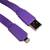 USB кабель "LP" для Apple iPhone, iPad 8-pin плоский широкий (сиреневый, коробка)