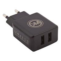 Сетевое зарядное устройство с 2-USB выходами WK Blanc 2U WP-U11 ток зарядки 2.1А + кабель MicroUSB, черный