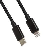 USB-C кабель "LP" Apple Lightning 8-pin Power Delivery 18W в текстильной оплетке (черный, коробка)