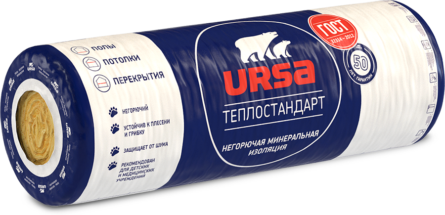 Утеплитель URSA Урса теплостандарт 44 RN, 2-8200-1220-50мм, 20,00 м2 - фото 1 - id-p32203889