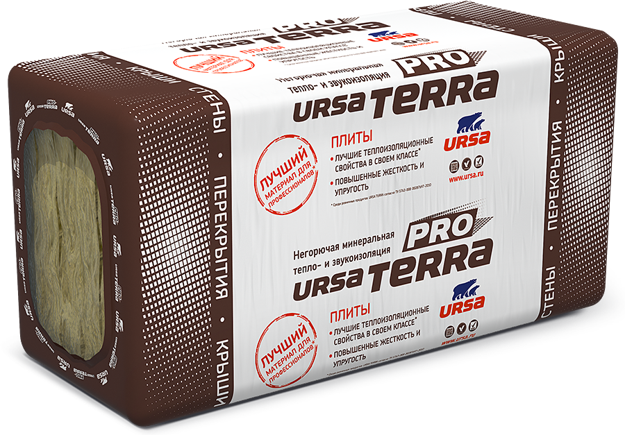 Утеплитель URSA TERRA 34 PN PRO (24)-1250-610-50 Урса Плиты из стекловолокна, 1уп=24шт=18.3м2=0.915м3