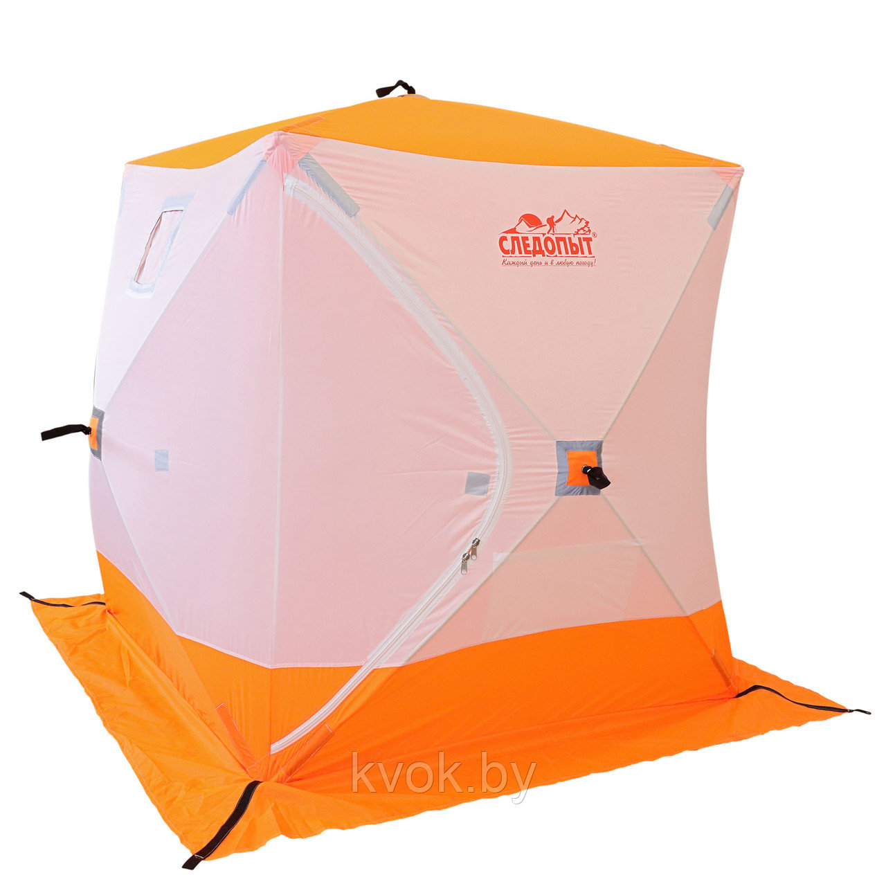 Палатка зимняя Следопыт КУБ 1 Oxford 210D PU 1000 (1.5x1.5x1.7 м) бело-оранжевая - фото 1 - id-p145714690