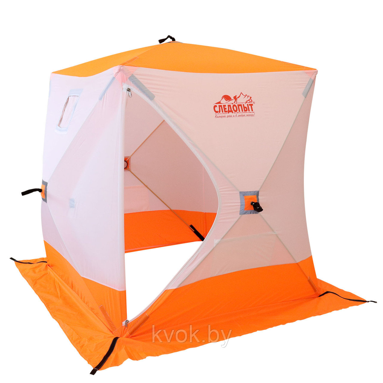 Палатка зимняя Следопыт КУБ 1 Oxford 210D PU 1000 (1.5x1.5x1.7 м) бело-оранжевая - фото 2 - id-p145714690