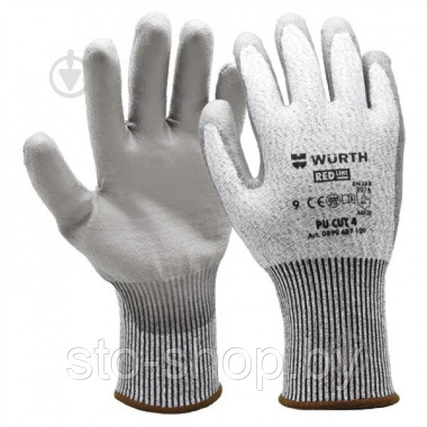Перчатки защитные от порезов трикотажные, покрыты полиуретаном, Pu CUT4, р-р. 9 (L) WURTH - фото 2 - id-p145719764