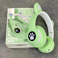 Наушники беспроводные кошачьи Cat P33M с ушками LED+Светящиеся уши (Зеленые)