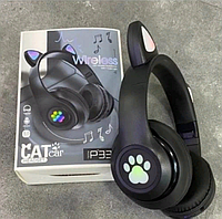 Наушники беспроводные кошачьи Cat P33M с ушками LED+Светящиеся уши (Черные), фото 1