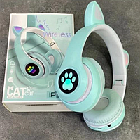 Наушники беспроводные Cat P33M с ушками LED+Светящиеся уши (Бирюза), фото 1