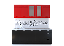 Кухня "Оля" МДФ Красный глянец – Чёрный глянец со стеклом